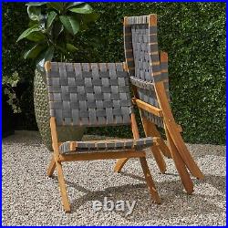 Riley Outdoor Acacia Wood Foldable Chairs (Set of 2), Brown Patina and Gray Stra