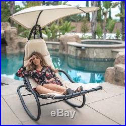 Rocker Patio Lounge Chair Chaise with Cushion Backyard Canopy Shade UV Resistant