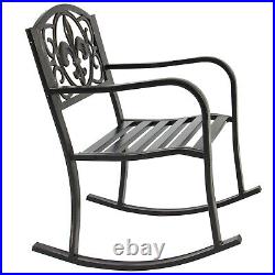 Rocking Chair Outdoor Patio Furniture Porch Seat Deck Iron Glider Rocker Black/R