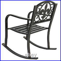 Rocking Chair Outdoor Patio Furniture Porch Seat Deck Iron Glider Rocker Black/R