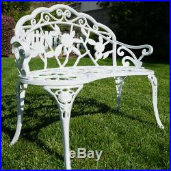 Rose Style Love Seat Bench White Cast Iron Antique Designed Outdoor Patio Porch