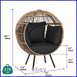 Round Egg Chair Patio Wicker Oversized Lounger Egg Basket with Stand & Cushion