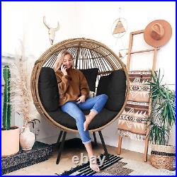 Round Egg Chair Patio Wicker Oversized Lounger Egg Basket with Stand & Cushion