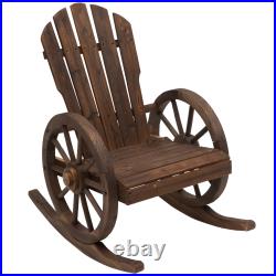 Rustic Wood Adirondack Rocking Patio Chair with Slatted Design, Wheel Armrests