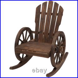 Rustic Wood Adirondack Rocking Patio Chair with Slatted Design, Wheel Armrests