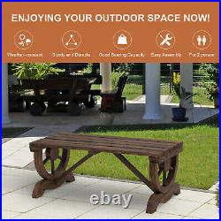 Rustic Wooden Bench Wheel-Shaped Legs Garden Chair Outdoor Park Seat Brown