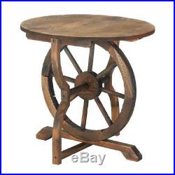 Rustic wood country WAGON WHEEL outdoor terrace patio furniture bedside TABLE