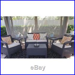 SET 4PCS Patio Furniture Rattan Wicker Outdoor Sectional Chair Table Cushion NEW