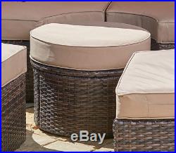 SUNLIT Outdoor Round Wicker Daybed Rattan Patio Sofa Retractable Canopy Sunbed