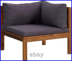 Sectional Corner Sofa with Dark Gray Cushions Solid Acacia Wood, Durable Outdoor