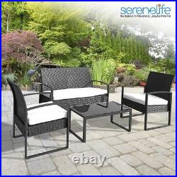 Serenelife (4) Patio Outdoor Rattan Furniture Set-1 Double Chair, 2 Single Chair