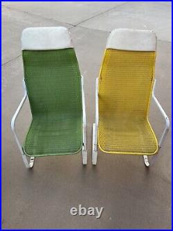 Set (2) Vintage Lloyd Flanders Wicker Lawn Chairs Green & Yellow MCM