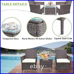 Set De 2 Sillas y Mesa Cristal Con Cojines Para Balcon Patio Exterior En Oferta