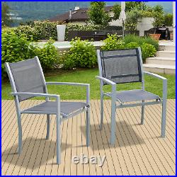 Set Of 2 Outdoor Chairs Square Steel Frame Texteline Mesh Seats Foot Caps Grey