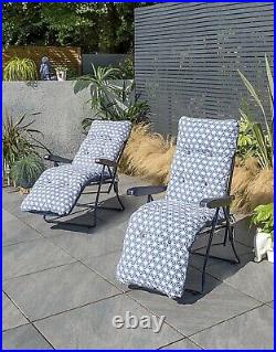 Set Of 2 Padded Sun Loungers Outdoor Cushion Deck Chair Garden Recliner Seating
