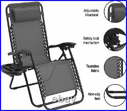 Set Of 2 Reclining Sun Lounger Outdoor Garden Patio Gravity Chair In Grey Color