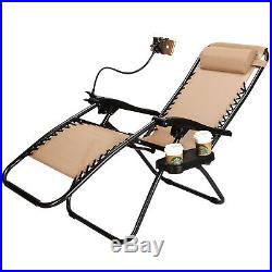 Set Of 2 Zero Gravity Chairs Adjustable Recliner Folding Lounge Patio withTray Tan