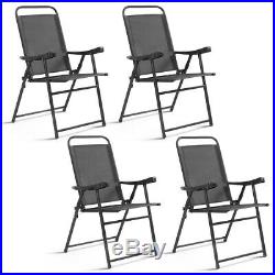 Set Of 4 Folding Sling Chairs Patio Furniture Camping Pool Beach With Armrest