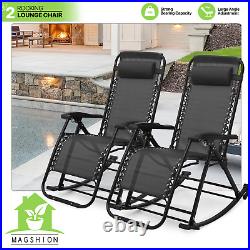 Set of 2 Foldable Adjustable Foot Zero Gravity Chair Rocking Lounge Sling Chair