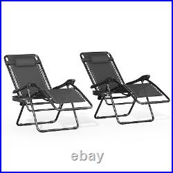 Set of 2 Folding Zero Gravity Chair Outdoor Beach Lounge Recliner withHolding Tray