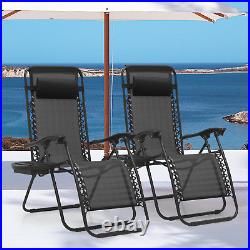 Set of 2 Folding Zero Gravity Chair Outdoor Beach Lounge Recliner withHolding Tray