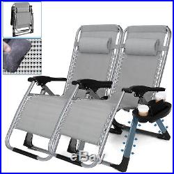 Set of 2 Heavy Duty Zero Gravity Chairs Recliners Support to 400lbs withCup Holder