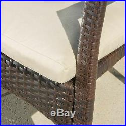 (Set of 2) Outdoor Brown Wicker Dining Chair with Beige Cushion