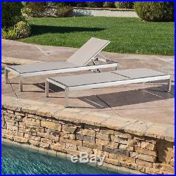 (Set of 2) Outdoor Grey Aluminum Adjustable Chaise Lounge