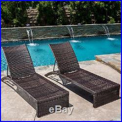 Set of 2 Outdoor Patio Brown PE Wicker Chaise Lounge Chairs with Adjustable Back