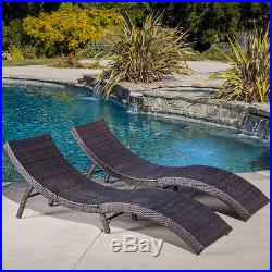 Set of 2 Outdoor Patio Folding Multibrown PE Wicker Chaise Lounge Chairs