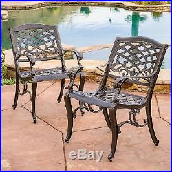 Set of 2 Outdoor Patio Furniture Bronze Cast Aluminum Dining Chairs