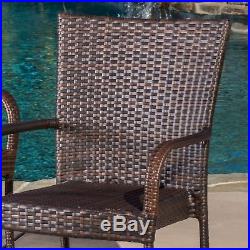 Set of 2 Outdoor Patio Furniture Brown Wicker Stackable Dining Chairs