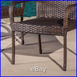 Set of 2 Outdoor Patio Furniture Brown Wicker Stackable Dining Chairs