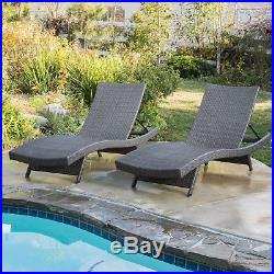 (Set of 2) Outdoor Patio Grey Wicker Chaise Lounge Chairs