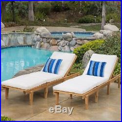 (Set of 2) Outdoor Teak Brown Wood Chaise Lounge with Cushion