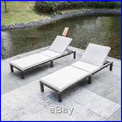 Set of 2 Outdoor Wicker Chaise Patio Lounge Chairs Adjustable Back With Cushions