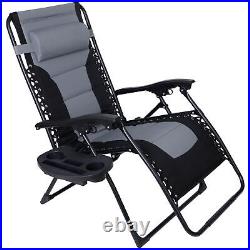 Set of 2 Oversized Folding Zero Gravity Chair Patio Padded Recliner Lounger Grey