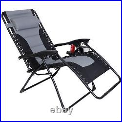 Set of 2 Oversized Folding Zero Gravity Chair Patio Padded Recliner Lounger Grey