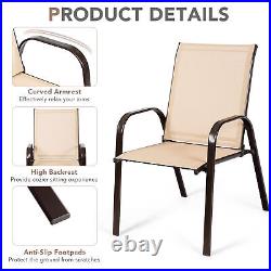 Set of 2 Patio Chairs Dining Chairs with Steel Frame Yard Outdoor Coffee