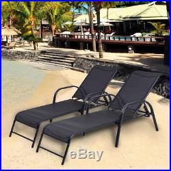 Set of 2 Patio Lounge Chairs Sling Chaise Lounges Recliner Adjustable Back Black