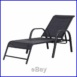Set of 2 Patio Lounge Chairs Sling Chaise Lounges Recliner Adjustable Back Black