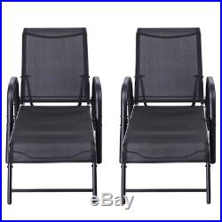 Set of 2 Patio Lounge Chairs Sling Chaise Lounges Recliner Adjustable Back New
