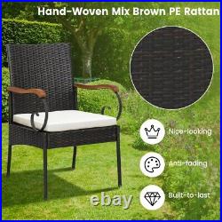 Set of 2 Patio Outdoor Dining Chairs Wicker Bistro Rattan Chairs With Seat Cushion