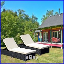Set of 2 Pool Chaise Lounge Patio Outdoor Rattan Wicker Seat Soft Cushions Sofa