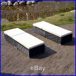 Set of 2 Pool Chaise Lounge Patio Outdoor Rattan Wicker Seat Soft Cushions Sofa