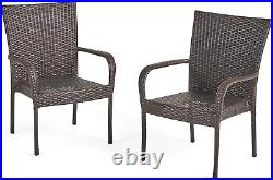 Set of 2 Stackable Outdoor Brown Wicker Dining Chairs