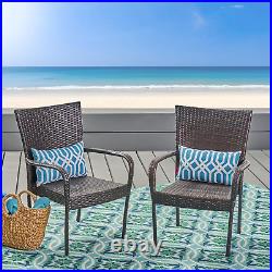 Set of 2 Stackable Outdoor Brown Wicker Dining Chairs