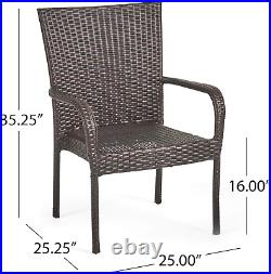 Set of 2 Stackable Outdoor Brown Wicker Dining Chairs