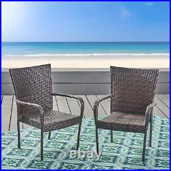 Set of 2 Stackable Outdoor Brown Wicker Dining Chairs