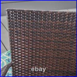 Set of 2 Stackable Outdoor Brown Wicker Dining Chairs